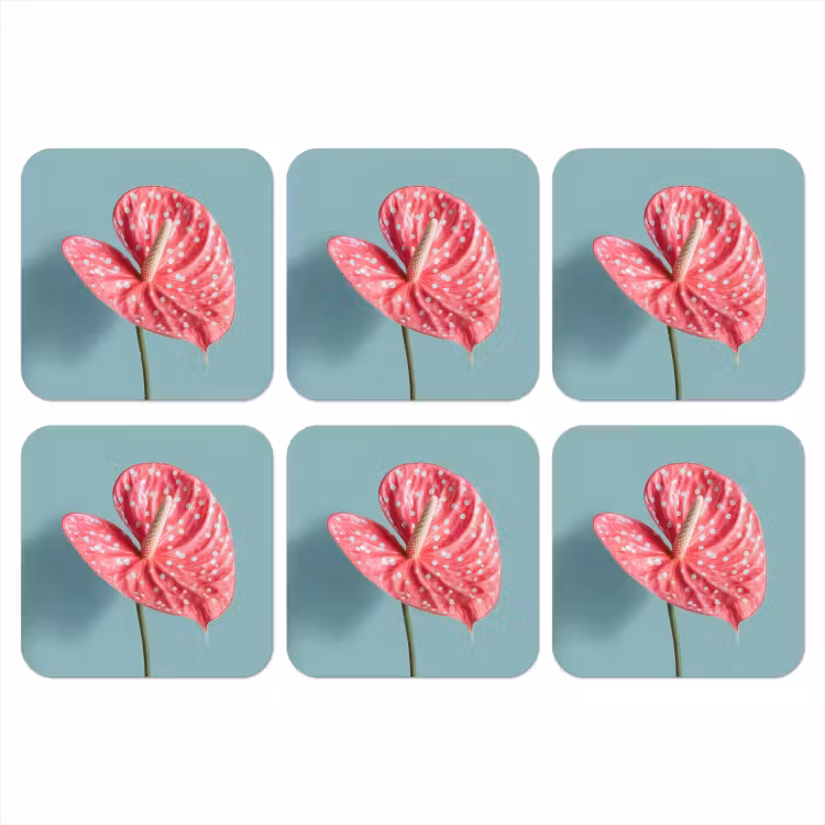 Blad - Anthurium - Stippen - Roze onderzetter kurk middel -3d