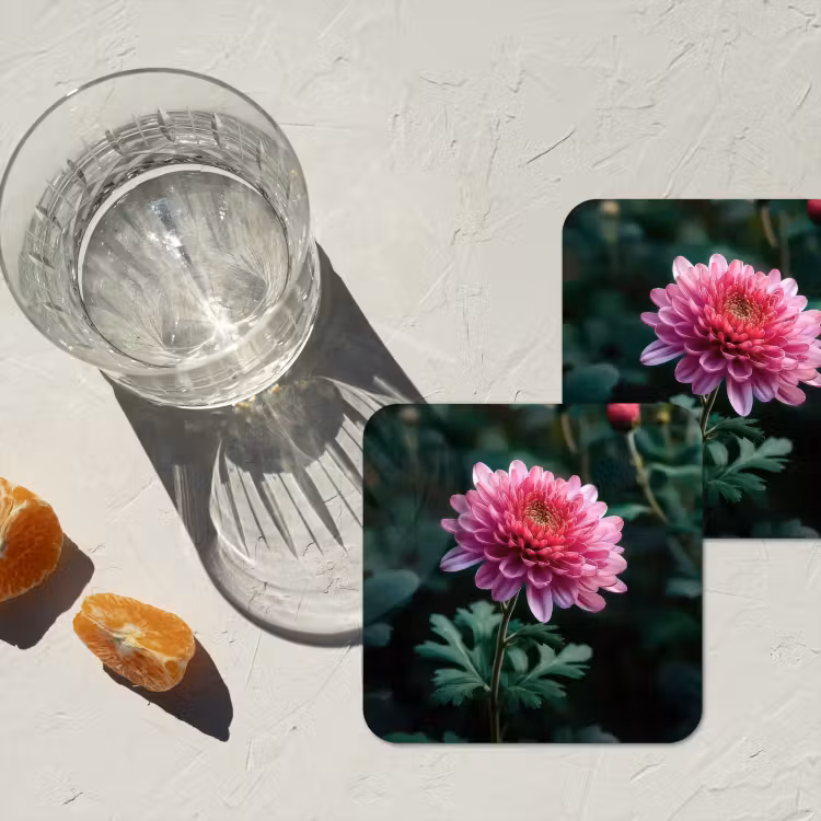 Blad - Chrysant - Roze - Schaduw onderzetter kurk middel -sfeer4