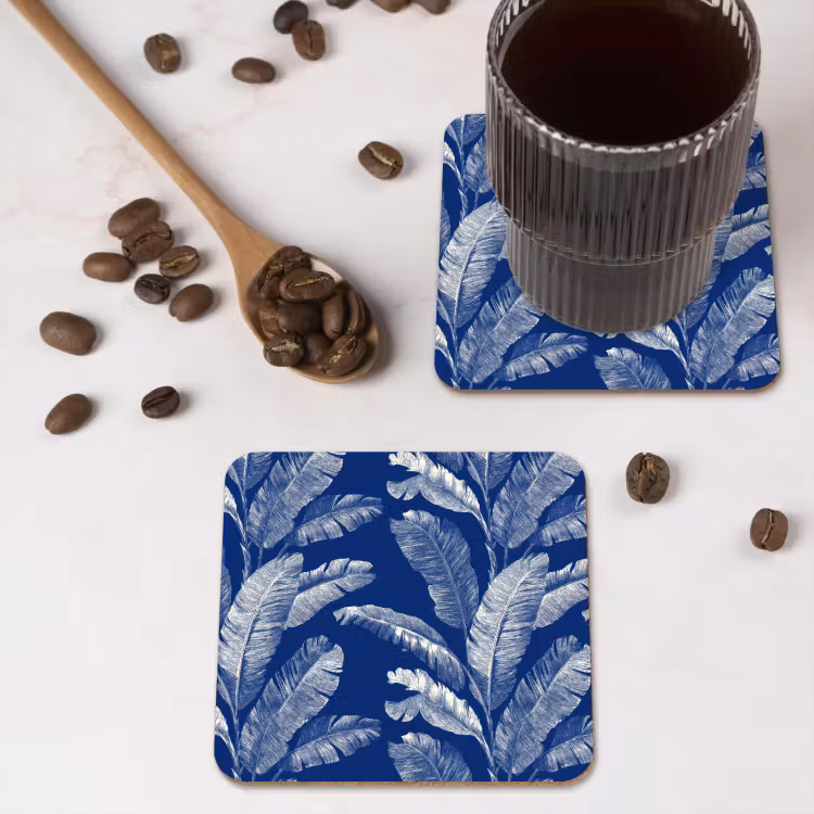 Blad - Palm - Blauw onderzetter kurk middel 366 -sfeer2