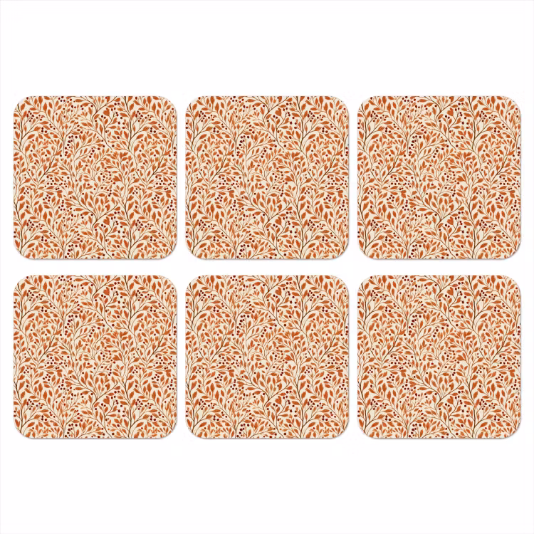 Bladeren - Botanisch - Terracotta onderzetter kurk middel 366 -3d