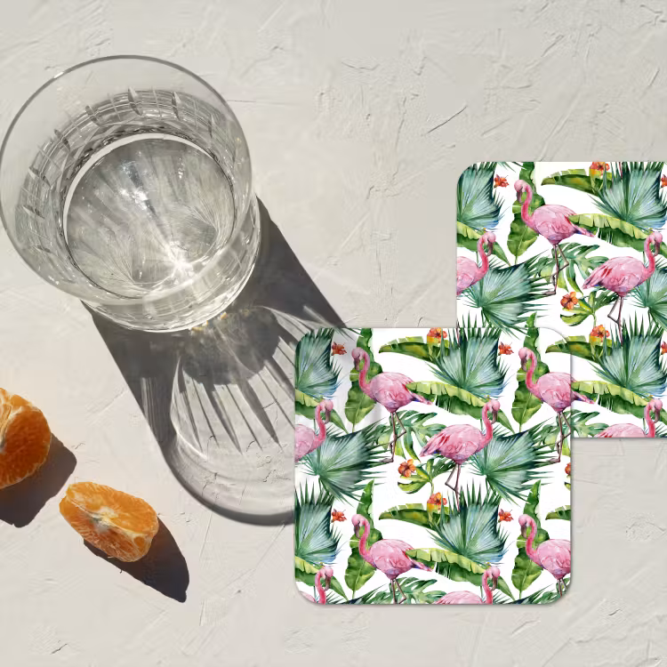 Bladeren - Flamingo - Bloemen - Jungle onderzetter kurk middel -sfeer4