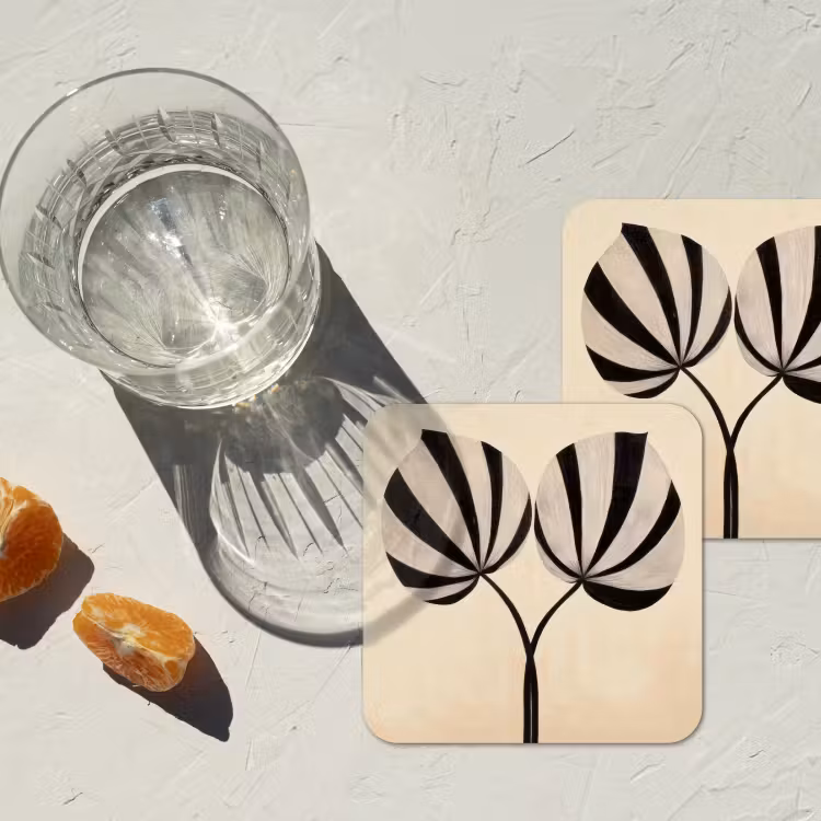 Bladeren - Gestreept - Stengel - Beige onderzetter kurk middel -sfeer4
