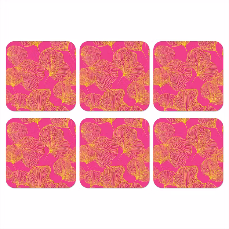Bladeren - Nerven - Grafisch - Roze onderzetter kurk middel -3d