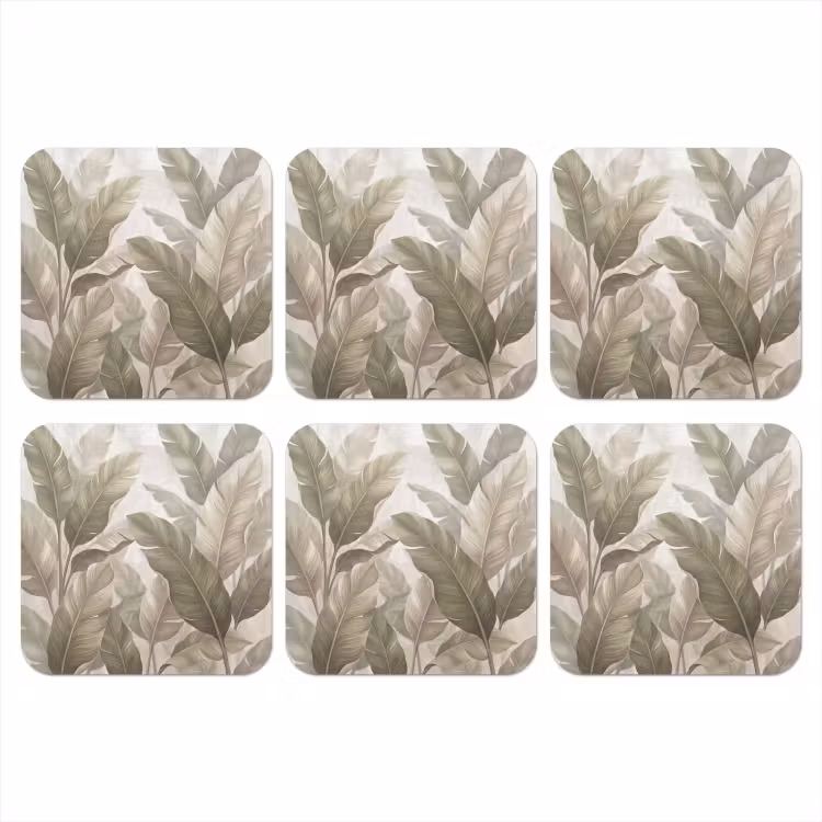 Bladeren - Tropisch - Natuur - Abstract - Beige onderzetter kurk middel -3d