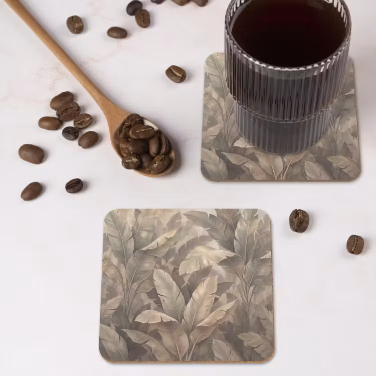 Bladeren - Tropisch - Natuur - Modern - Beige onderzetter kurk middel -sfeer2
