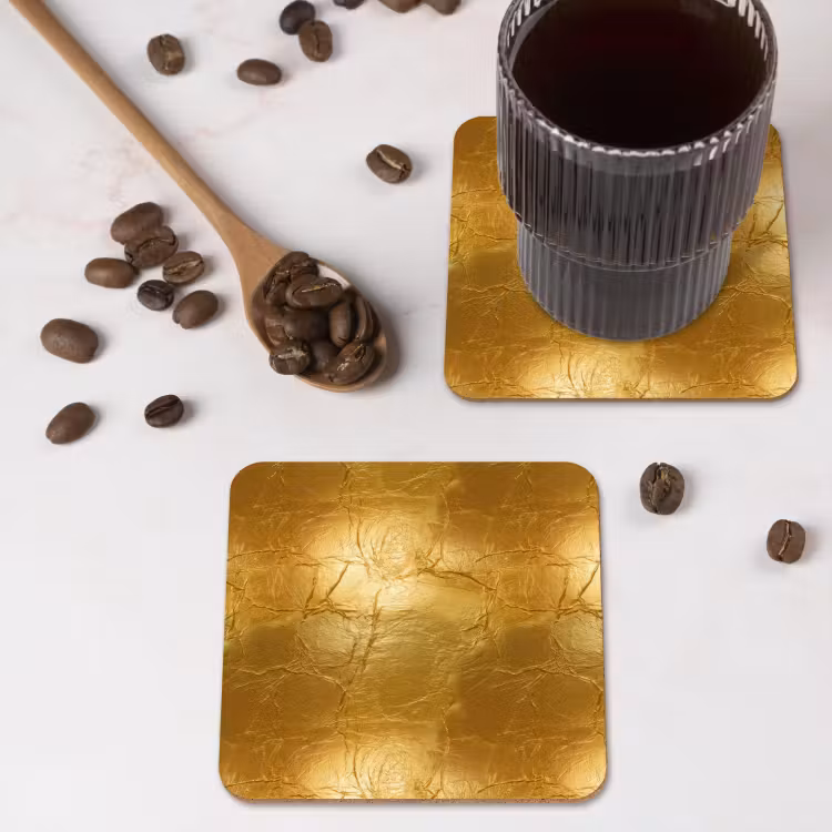 Bladgoud - Vintage - Textuur - Warm Goud onderzetter kurk middel 366 -sfeer2