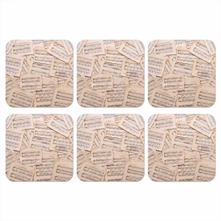 Bladmuziek - Oud - Noten - Vintage - Beige onderzetter kurk middel -3d