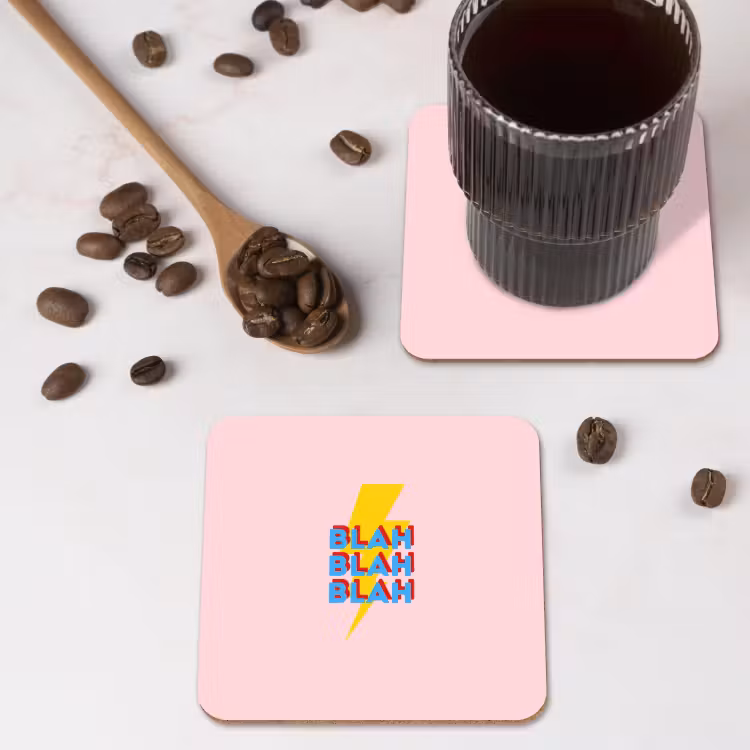 Blah - Bliksem - Roze onderzetter kurk middel -sfeer2