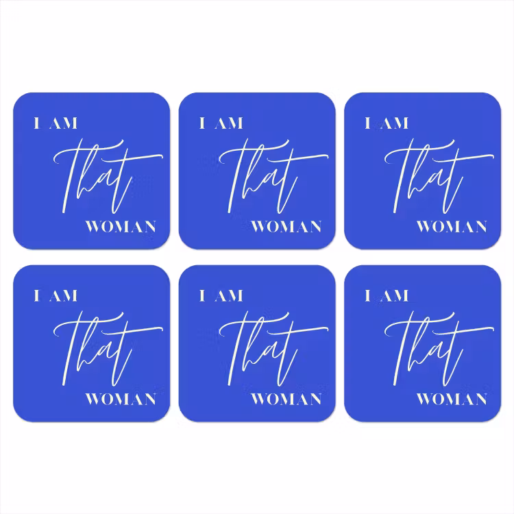 Blauw - I am that woman - Sierlijk - Minimalistisch onderzetter kurk middel -3d
