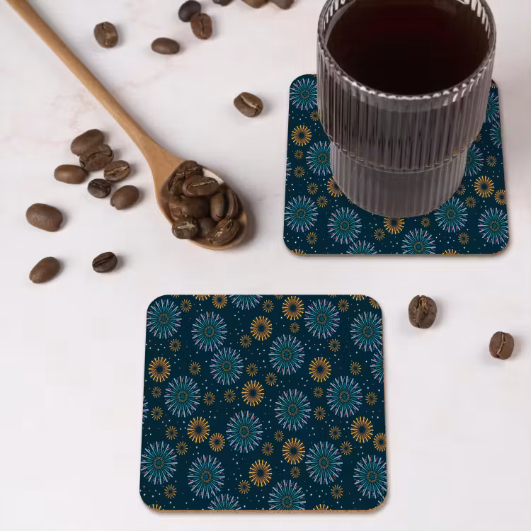 Blauw - Patroon - Retro onderzetter kurk middel 366 -sfeer2