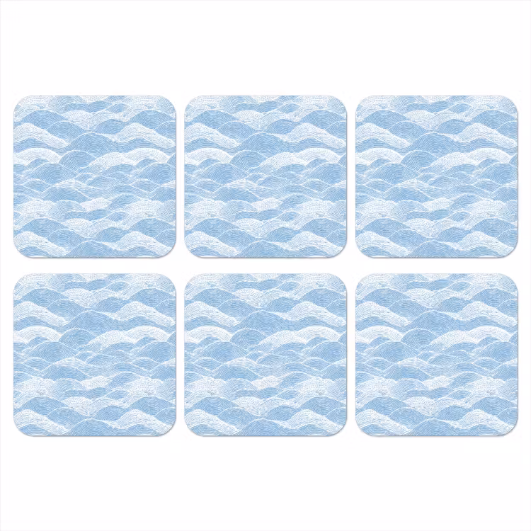 Blauw - Wit - Golven - Getekend onderzetter kurk middel 366 -3d