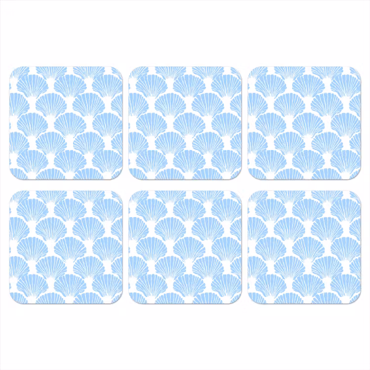 Blauw - Wit - Schelpen - Grafisch - Structuur onderzetter kurk middel 366 -3d
