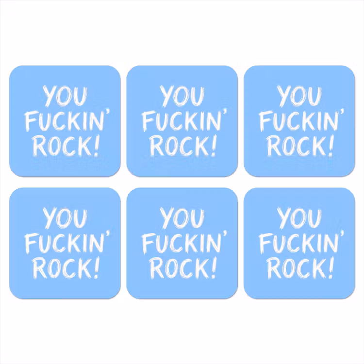 Blauw - Wit - You fuckin rock onderzetter kurk middel -3d