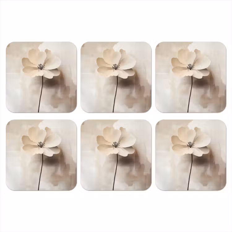 Bloem - Beige - Verf - Schaduw onderzetter kurk middel -3d