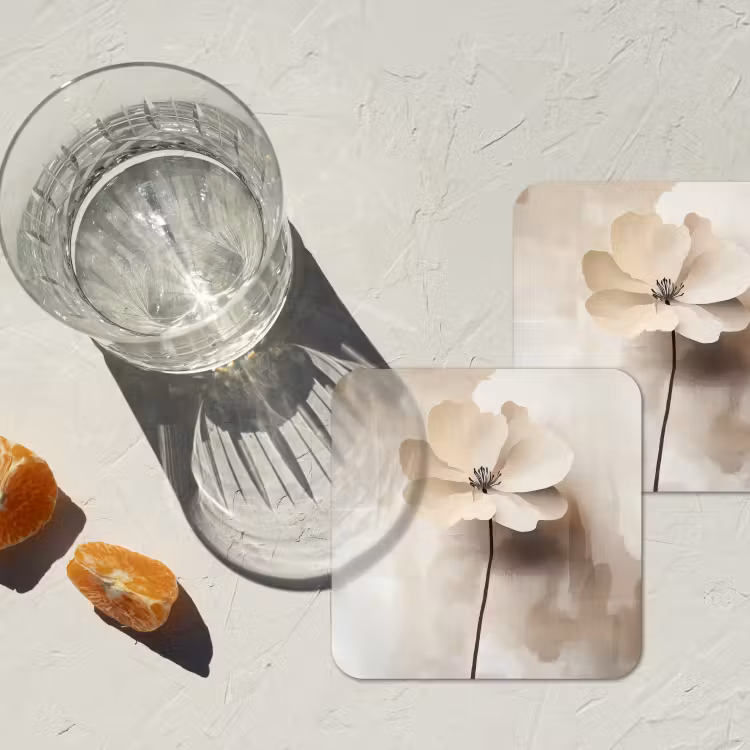 Bloem - Beige - Verf - Schaduw onderzetter kurk middel -sfeer4