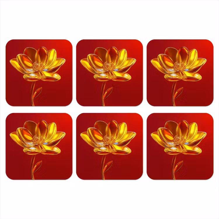 Bloem - Goud - Glazen onderzetter kurk middel -3d
