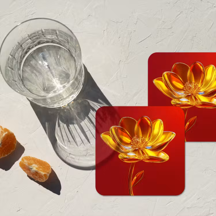 Bloem - Goud - Glazen onderzetter kurk middel -sfeer4