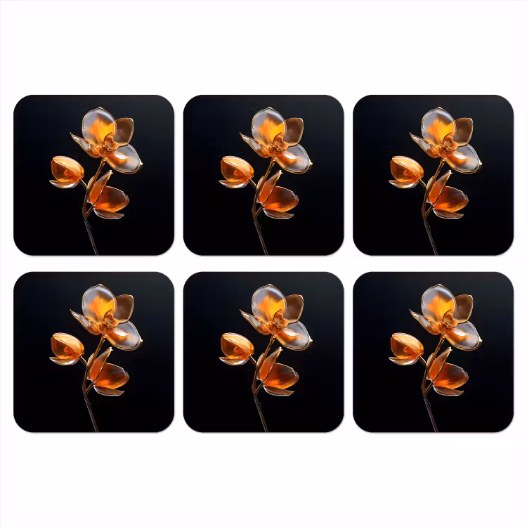 Bloem - Orchidee - Oranje onderzetter kurk middel -3d