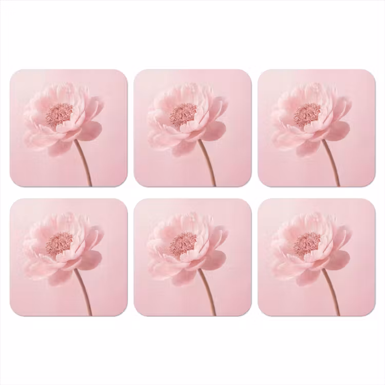 Bloem - Pioenroos - Roze onderzetter kurk middel -3d