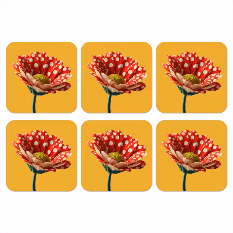 Bloem - Rood - Stippen onderzetter kurk middel -3d