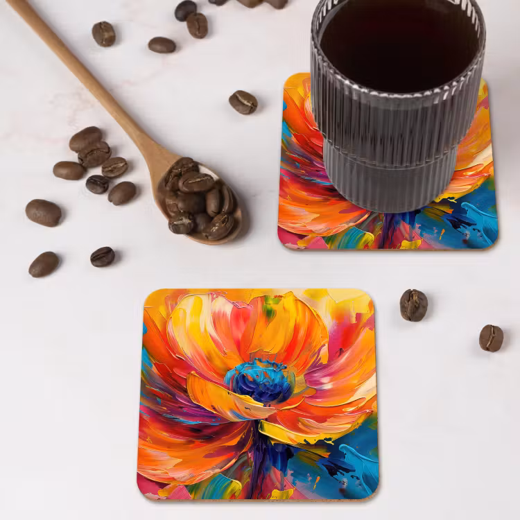 Bloem - Verflook - Modern - Abstract - Kleuren onderzetter kurk middel -sfeer2