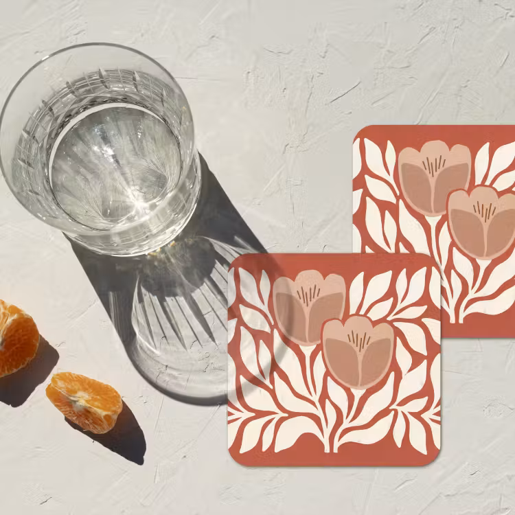 Bloemen - Abstract - Modern - Beige - Natuur onderzetter kurk middel -sfeer4