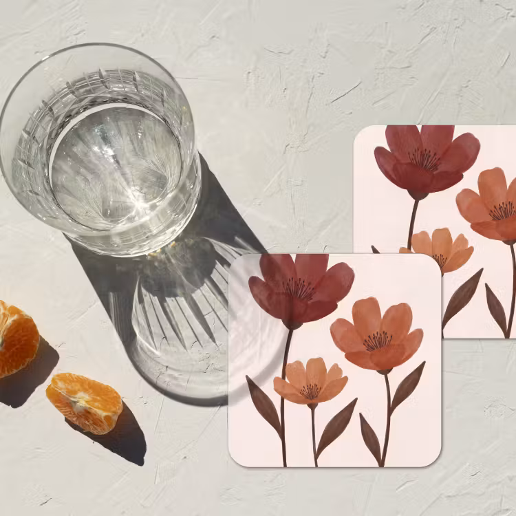 Bloemen - Abstract - Modern - Bruin - Decoratief onderzetter kurk middel -sfeer4