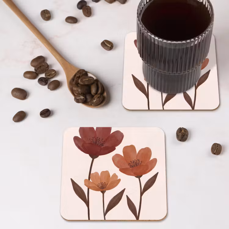 Bloemen - Abstract - Modern - Bruin - Decoratief onderzetter kurk middel -sfeer2