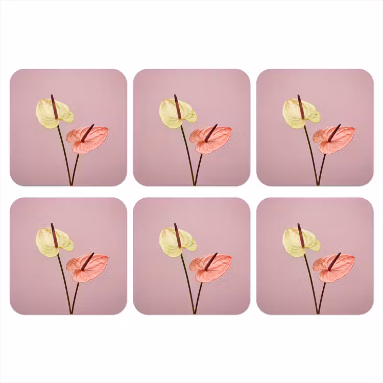 Bloemen - Anthuriums - Geel - Roze onderzetter kurk middel -3d