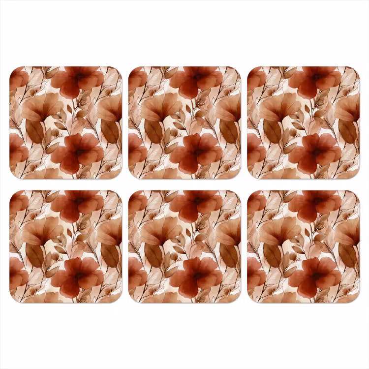 Bloemen - Aquarel - Botanisch - Terracotta onderzetter kurk middel 366 -3d