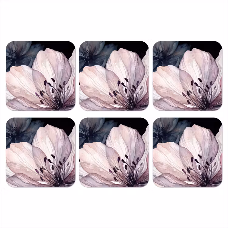 Bloemen - Aquarel - Modern - Roze - Donker onderzetter kurk middel -3d