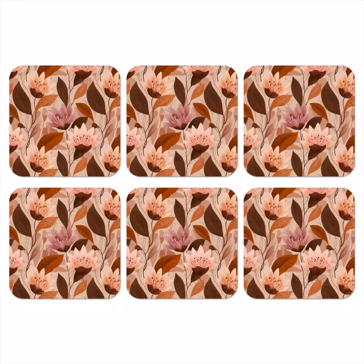 Bloemen - Bladeren - Bruin onderzetter kurk middel 366 -3d