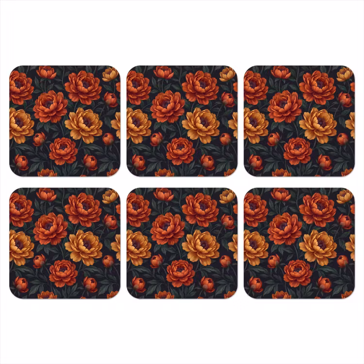 Bloemen - Bladeren - Natuur - Modern - Oranje onderzetter kurk middel -3d