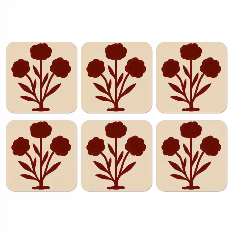 Bloemen - Bladeren - Rood - Minimalistisch onderzetter kurk middel -3d