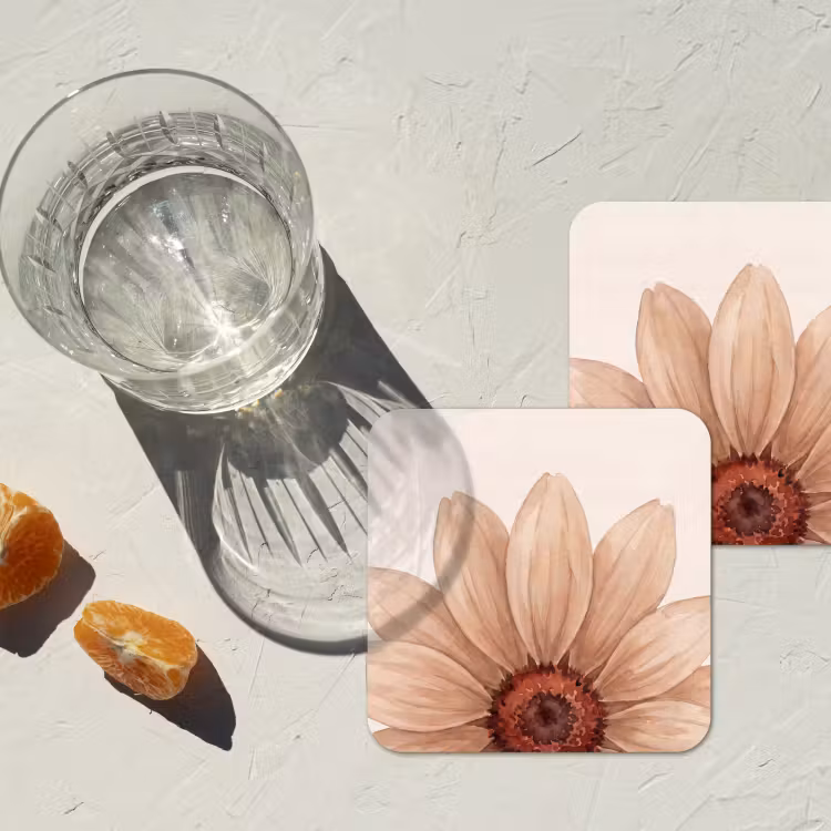Bloemen - Bloemblad - Natuur - Aquarel - Beige onderzetter kurk middel -sfeer4