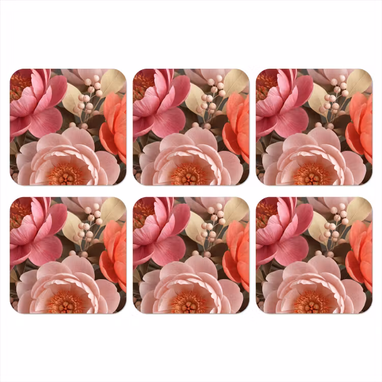 Bloemen - Bloesem - Zacht - Koraal - Decoratie onderzetter kurk middel -3d