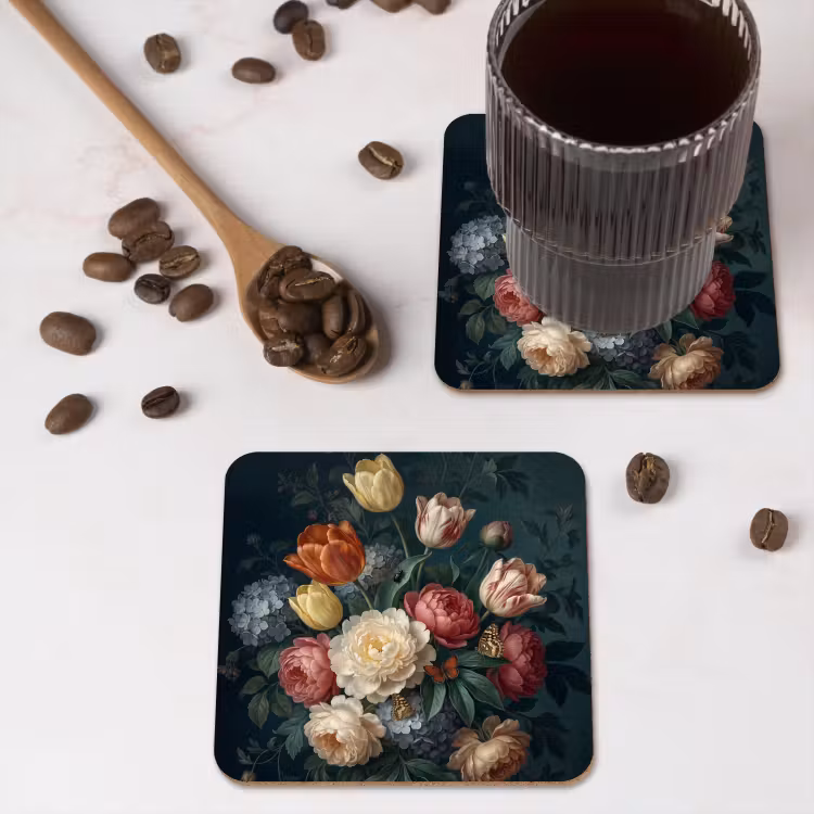 Bloemen - Boeket - Natuur - Klassiek - Donker onderzetter kurk middel -sfeer2