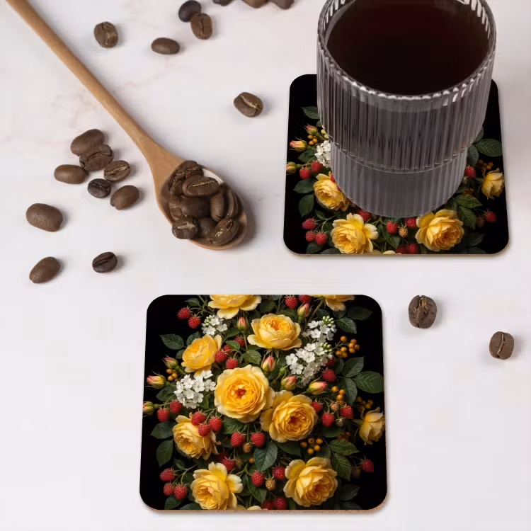 Bloemen - Boeket - Natuur - Klassiek - Geel onderzetter kurk middel -sfeer2