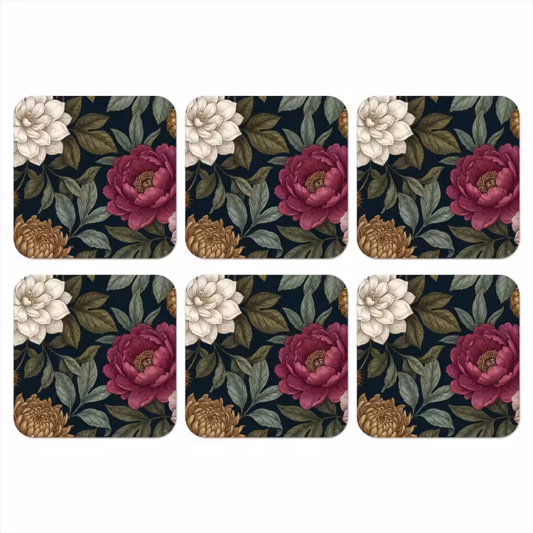 Bloemen - Botanisch - Illustratie - Donker - Vintage onderzetter kurk middel -3d