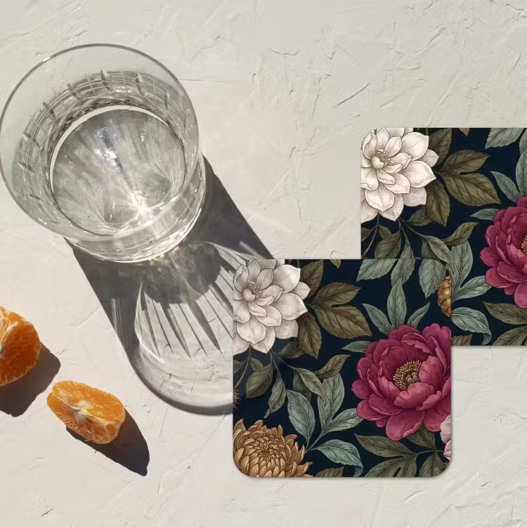 Bloemen - Botanisch - Illustratie - Donker - Vintage onderzetter kurk middel -sfeer4