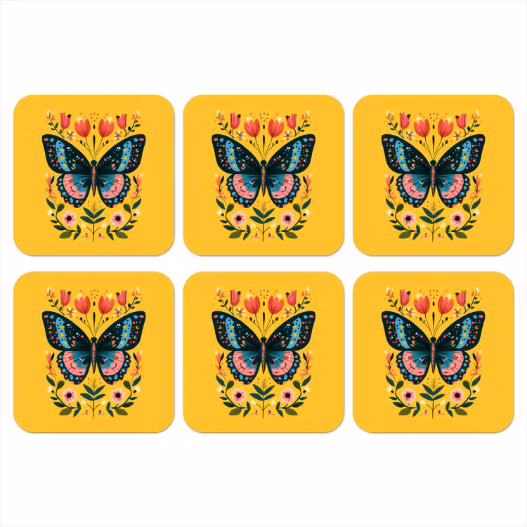 Bloemen - Kleurrijk - Vlinder - Sierlijk onderzetter kurk middel -3d
