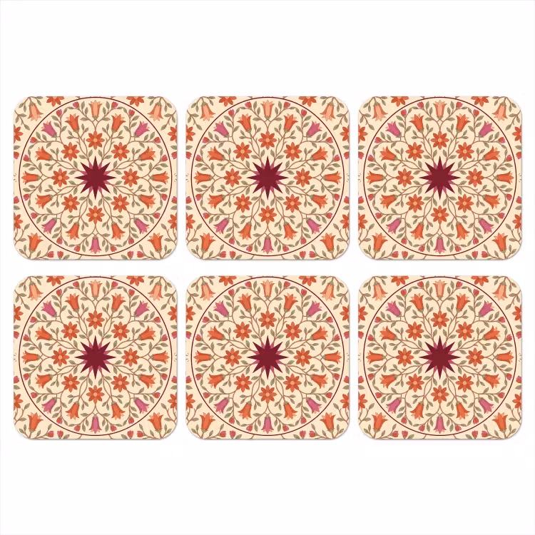 Bloemen - Mandala - Decoratief - Rood onderzetter kurk middel -3d