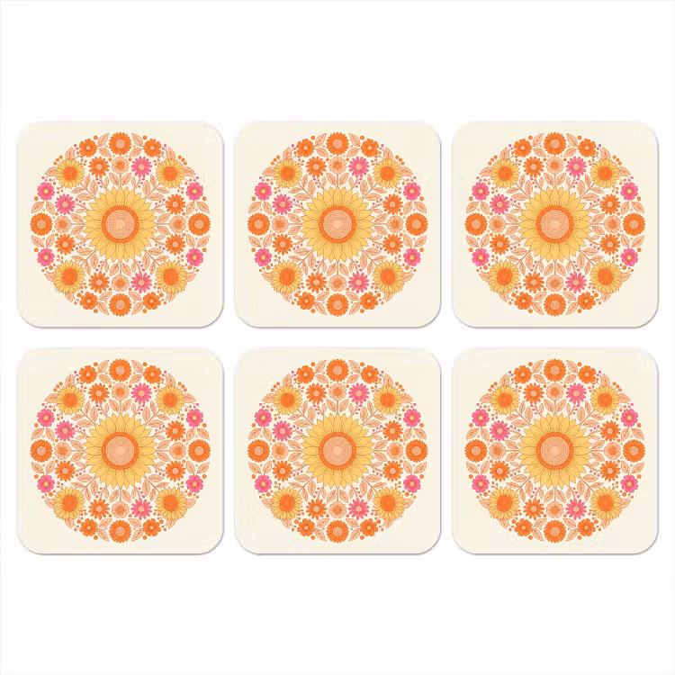 Bloemen - Mandala - Patroon - Kleurrijk onderzetter kurk middel -3d