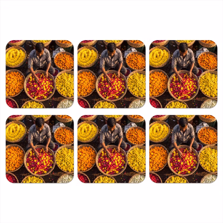 Onderzetter - Bloemen - Markt - Kleurrijk - Bloemen - Markt - Kleurrijk onderzetter kurk middel