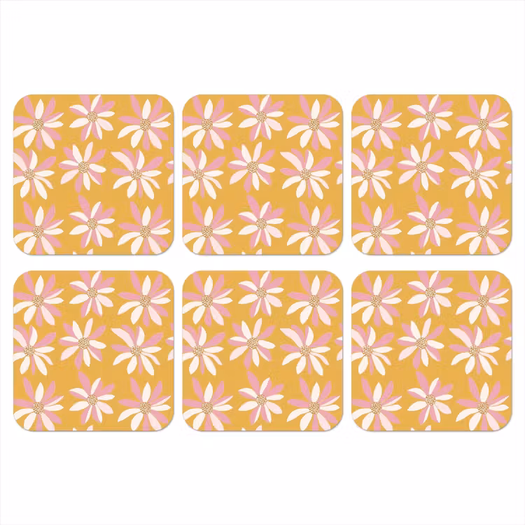 Bloemen - Modern - Geel onderzetter kurk middel 366 -3d