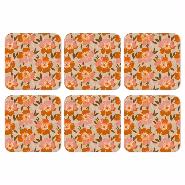 Bloemen - Motief - Retro onderzetter kurk middel 366 -3d