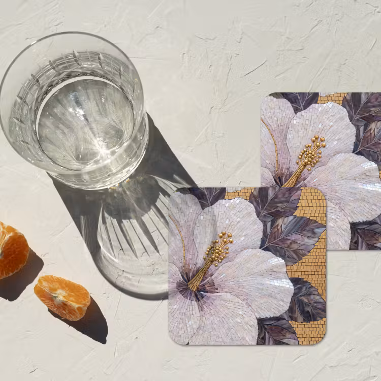 Bloemen - Mozaïek - Kunst - Modern - Goud onderzetter kurk middel -sfeer4