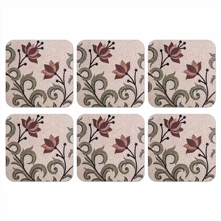 Bloemen - Mozaïek - Patroon - Abstract - Groen onderzetter kurk middel -3d