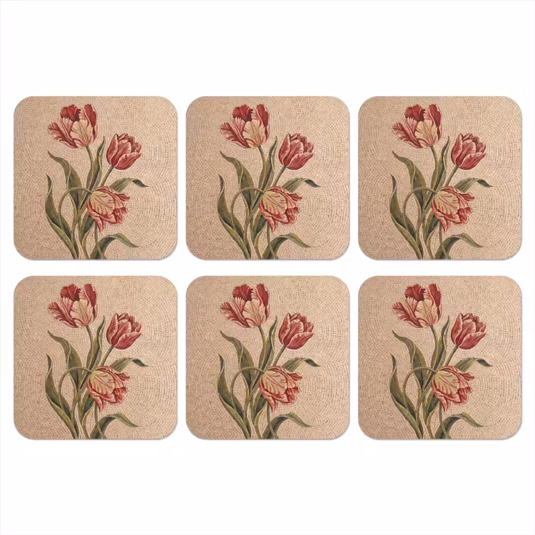 Bloemen - Mozaïek - Rood - Groen - Kunst onderzetter kurk middel -3d