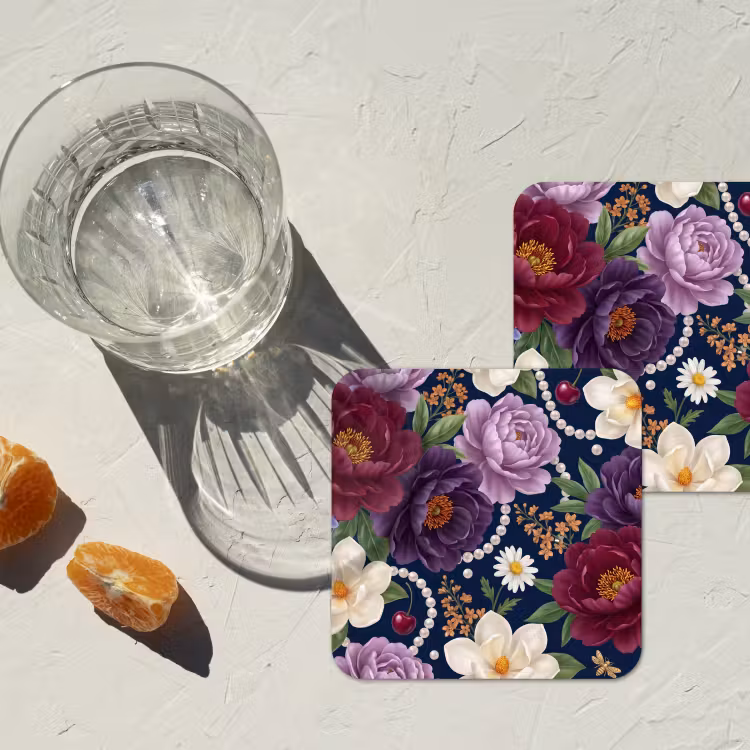 Bloemen - Parels - Decoratie - Modern - Blauw onderzetter kurk middel -sfeer4